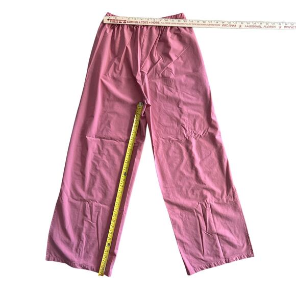 SHEIN Pink Wide Leg Pants Women M Elastic Waist Crop Ankle Slit - Picture 3 of 9